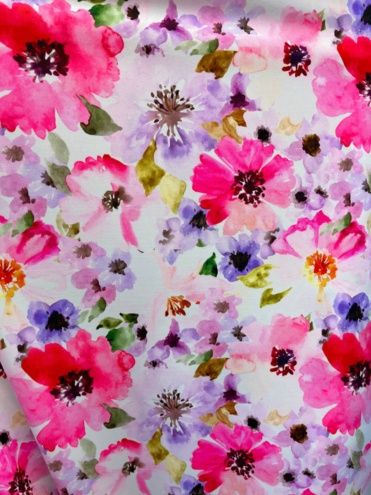 Exotic flowers design multicolor print on best quality of nylon spandex 4-way stretch 58/60” Sold by the YD. Ships worldwide from L.A CA