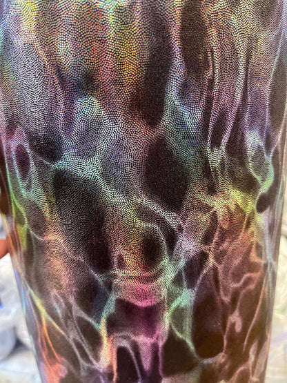 New Ghost design metallic nylon spandex with iridescent foggy foil 4-way stretch 58/60” Sold by the YD. Ships Worldwide from Los Angeles