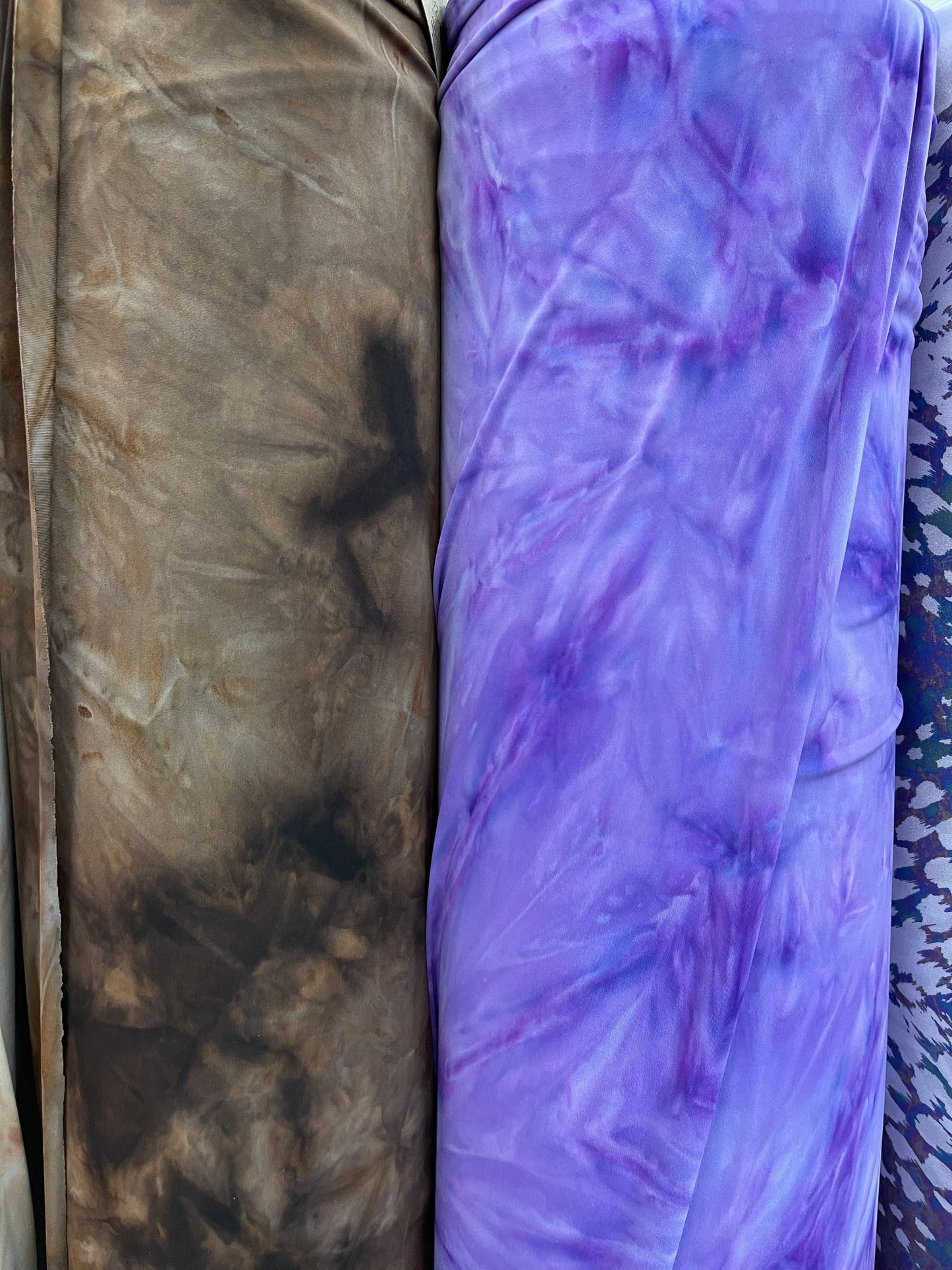 New modern Tie dye nylon spandex 4-way stretch 58/60” Sold by the YD. Ships Worldwide from Los Angeles California USA.