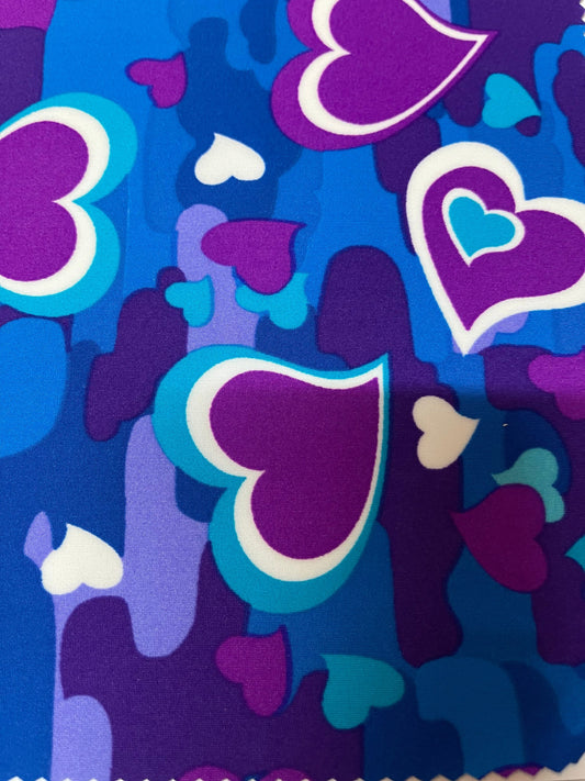 New camouflage with hearts design magenta multicolor print on best quality of nylon spandex 4-way stretch 58/60” Sold by the YD.