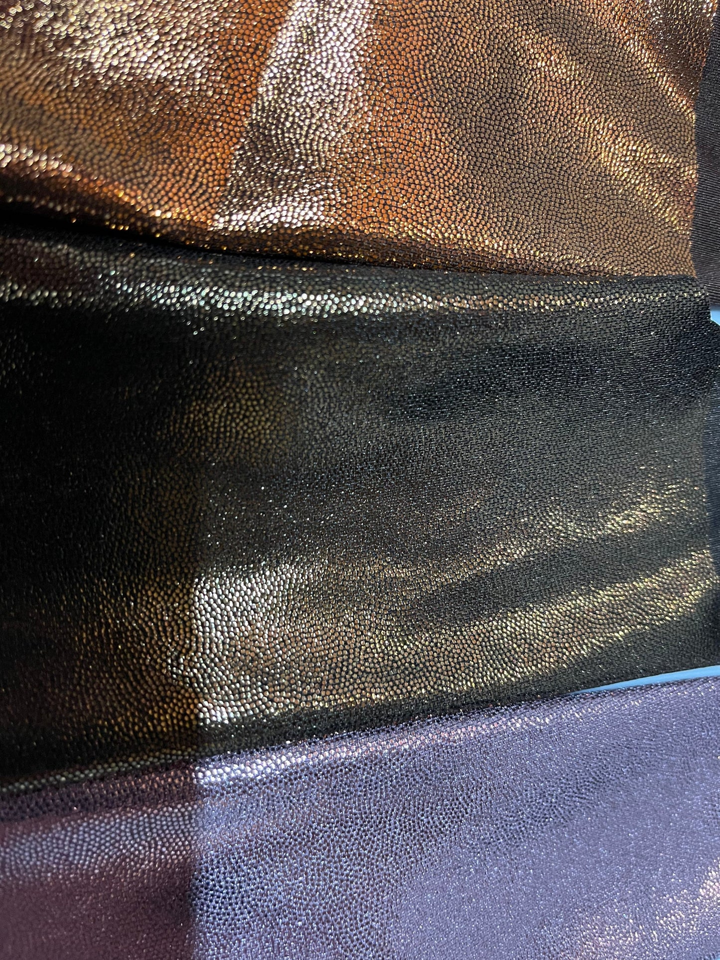 Metallic nylon spandex with foggy foil 4-way stretch 58/60” Sold by the YD. Ships Worldwide from Los Angeles California USA.