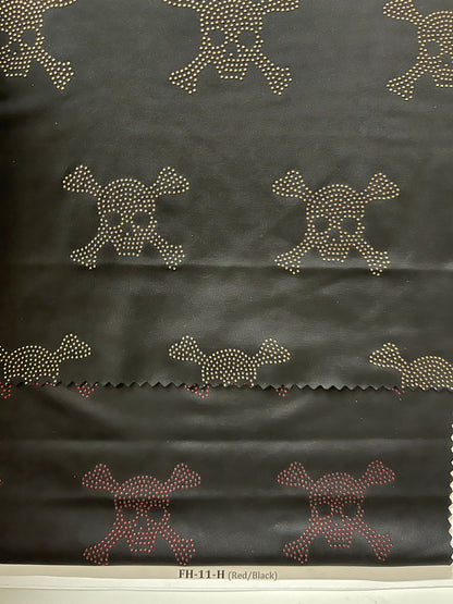 Skull design metallic poly spandex 4-way stretch 58/60” Sold by the YD. Ships Worldwide from Los Angeles California USA.