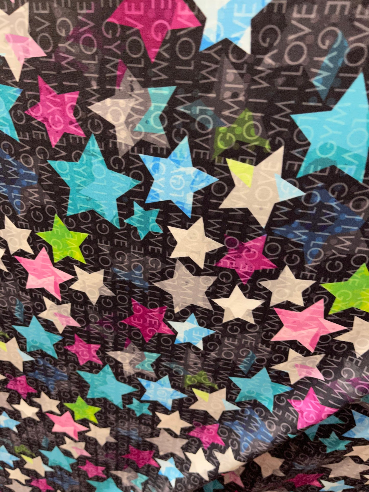 Stars design black/multicolor print on best quality of nylon spandex 4-way stretch 58/60” Sold by the YD. Ships Worldwide from Los Angeles