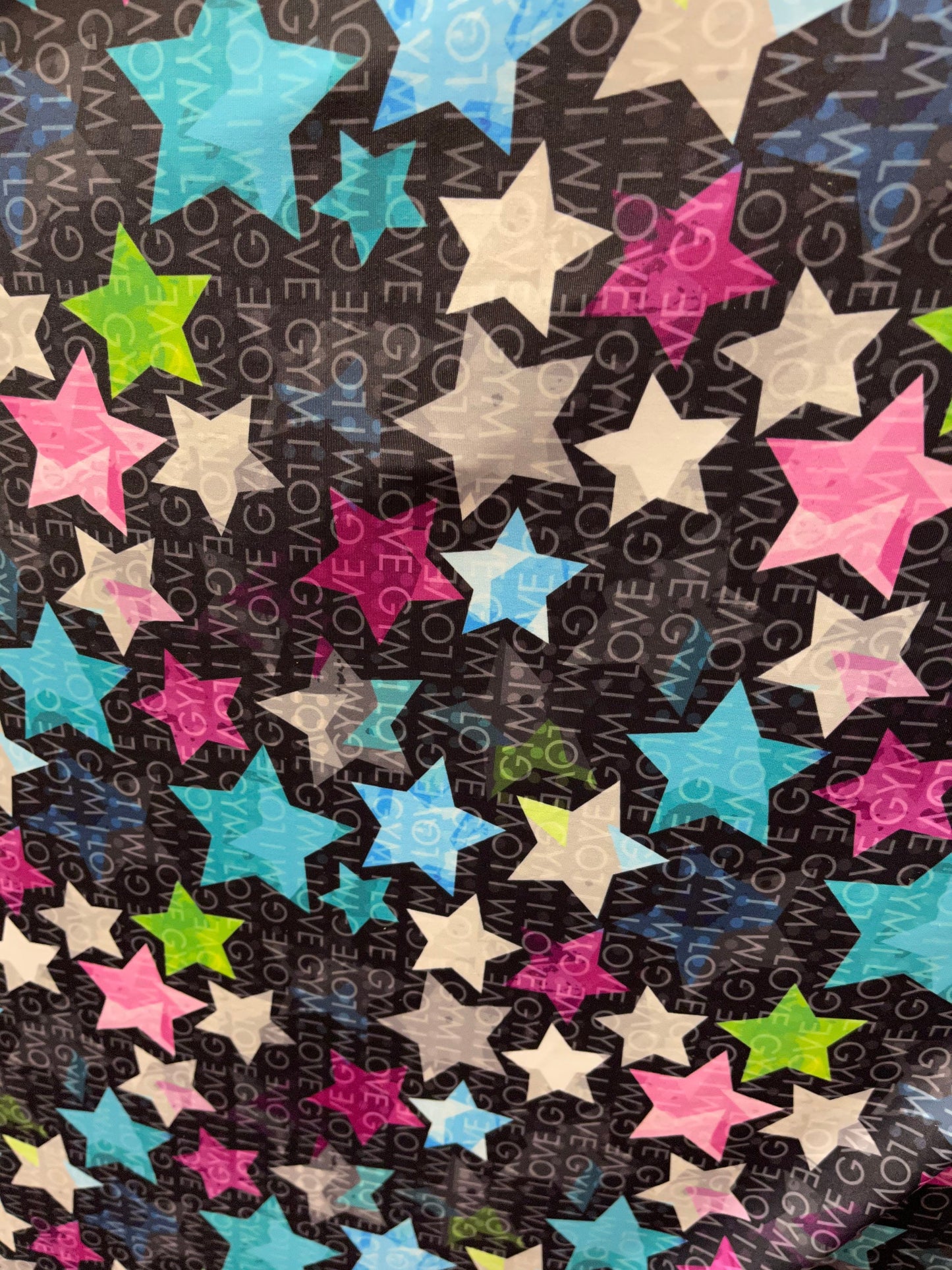 Stars design black/multicolor print on best quality of nylon spandex 4-way stretch 58/60” Sold by the YD. Ships Worldwide from Los Angeles