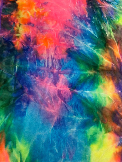 Rainbow multi pastel Tie Dye Luxury stretch velvet 4-way stretch 58/60” Sold by the YD. Ships Worldwide from Los Angeles California USA.