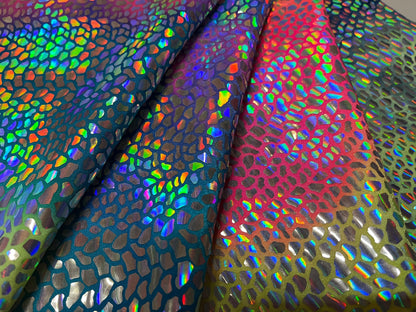 Dragón Holo trans Iridescence sequins on Tie Dye nylon spandex 4-way stretch 58/60” Sold by the YD. Ships Worldwide from Los Angeles cali