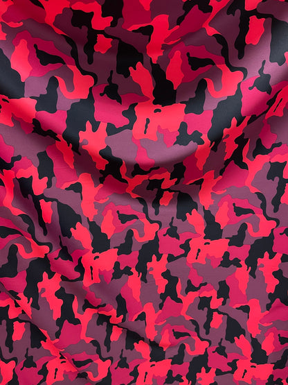 Camouflage design Berry/Rose/multi print on best quality of nylon spandex 4-way stretch 58/60” Sold by the YD. Ships Worldwide from L.A CA.