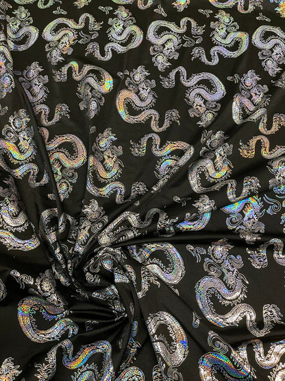 New Dragon design print on metallic nylon spandex 4-way stretch 58/60” Sold by the YD. Ships worldwide from Los Ángeles California USA.