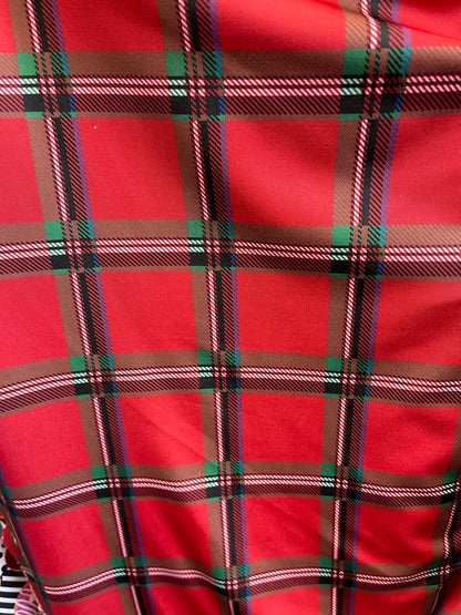 Red plaid modern design print on great quality of nylon spandex 4-way stretch 58/60” Sold by the YD. Ships Worldwide from Los Angeles cali.