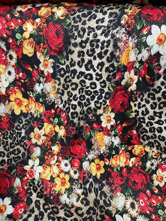 New Flower design with exotic animal print on Poly spandex Medium weight 2-way stretch 58/60” Sold by the YD. Ships Worldwide from L.A CA