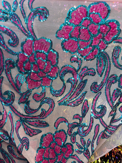 New Rose design shiny sequins embroidered on stretch mesh 2-way stretch 54/55” Sold by the YD. Ships Worldwide from Los Angeles California