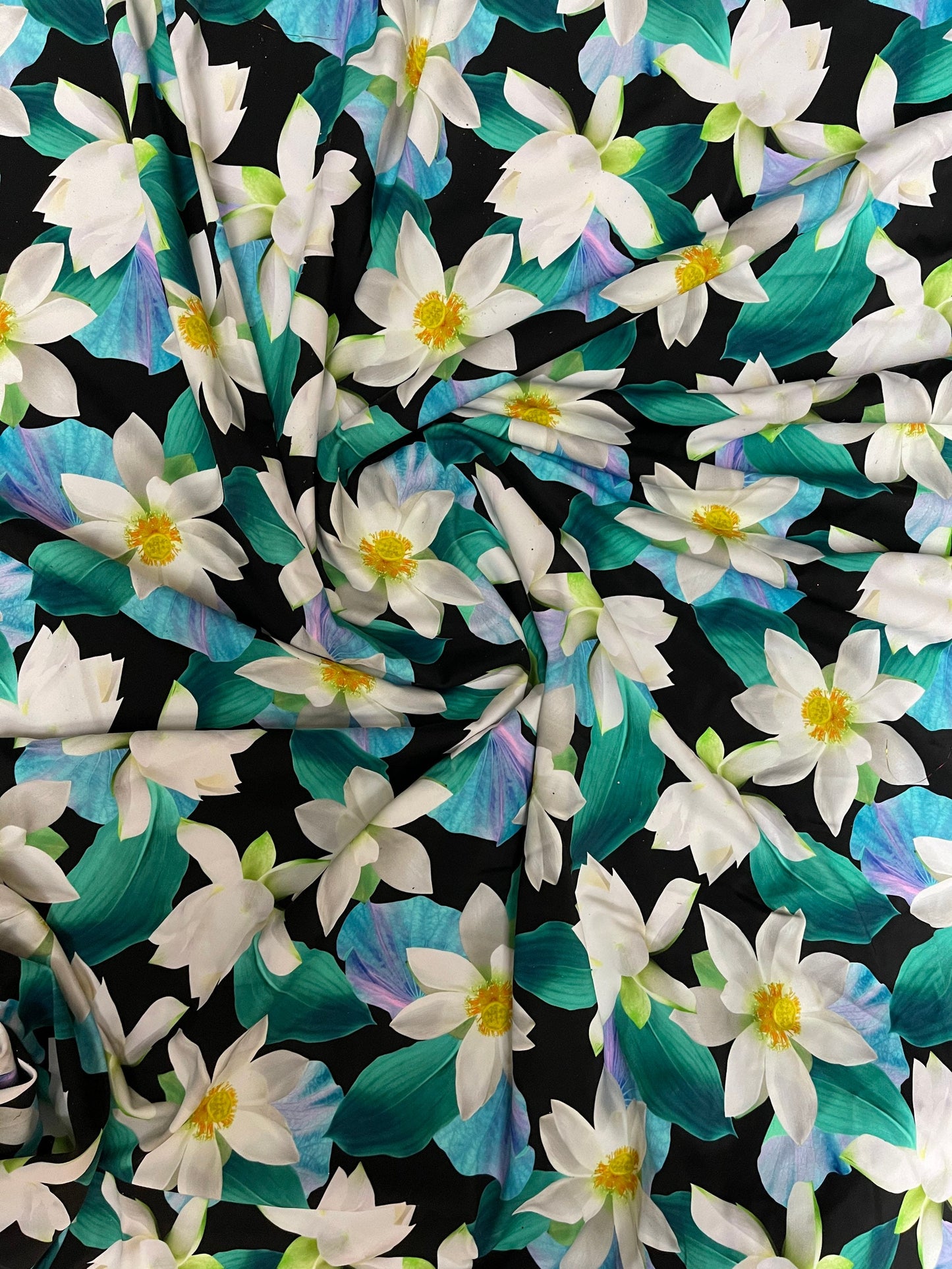 Modern Flower design print on best quality of nylon spandex 4-way stretch 58/60” Sold by the YD. Ships Worldwide from Los Angeles California