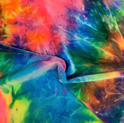 Rainbow multi pastel Tie Dye Luxury stretch velvet 4-way stretch 58/60” Sold by the YD. Ships Worldwide from Los Angeles California USA.