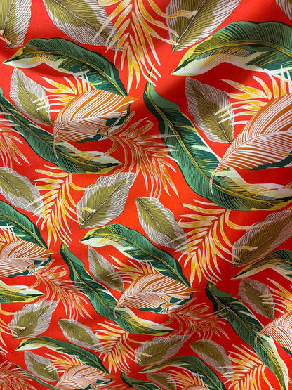 Tropical Leaf design print on super techno 2-way stretch 58/60” Sold by the YD. Ships Worldwide from Los Angeles California USA