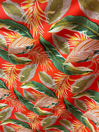 Tropical Leaf design print on super techno 2-way stretch 58/60” Sold by the YD. Ships Worldwide from Los Angeles California USA