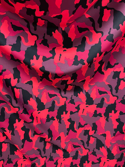 Camouflage design Berry/Rose/multi print on best quality of nylon spandex 4-way stretch 58/60” Sold by the YD. Ships Worldwide from L.A CA.