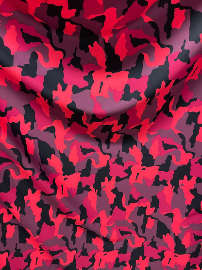 Camouflage design Berry/Rose/multi print on best quality of nylon spandex 4-way stretch 58/60” Sold by the YD. Ships Worldwide from L.A CA.