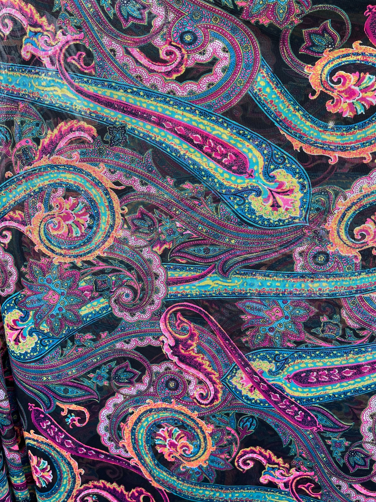 Paisley design Multicolor print on great quality of power mesh 4-way stretch 58/60” Sold by the YD. Ships Worldwide from Los Angeles cali