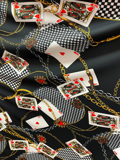 Playing cards design modern luxury design print on great quality of nylon spandex 4-way stretch 58/60” Sold by the YD. Ships Worldwide