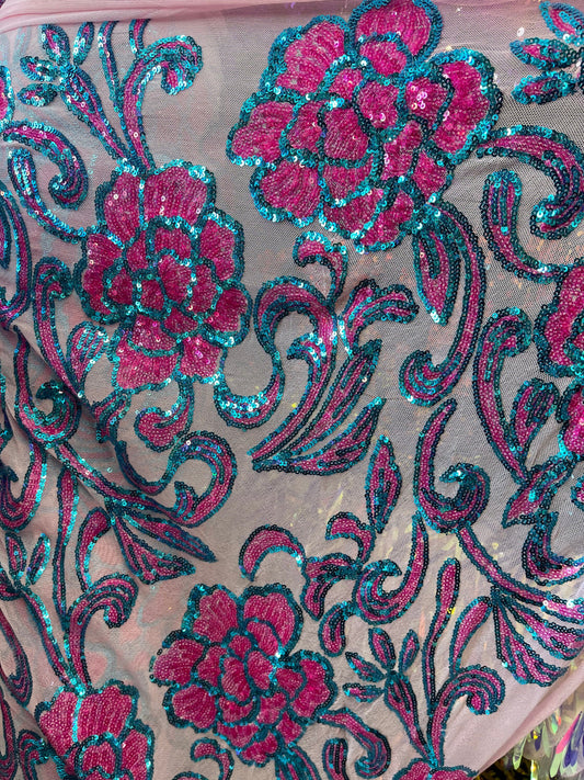 New Rose design shiny sequins embroidered on stretch mesh 2-way stretch 54/55” Sold by the YD. Ships Worldwide from Los Angeles California