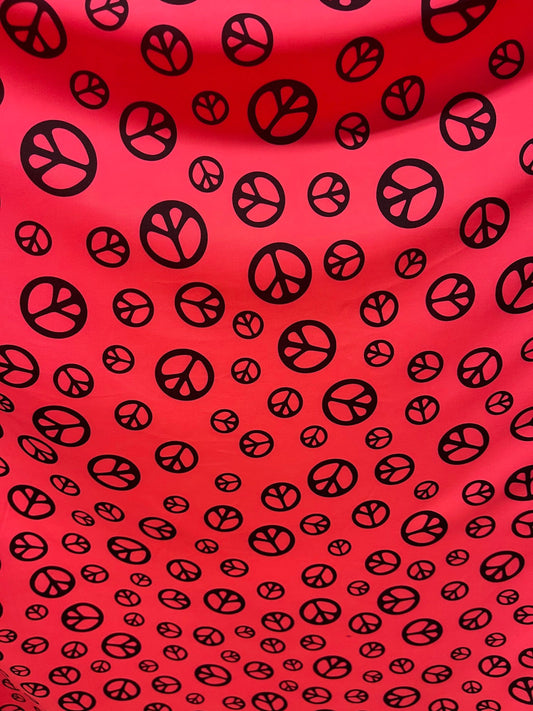 Love & peace design print on best quality of nylon spandex 4-way stretch 58/60” Sold by the YD. Ships Worldwide from Los Ángeles California