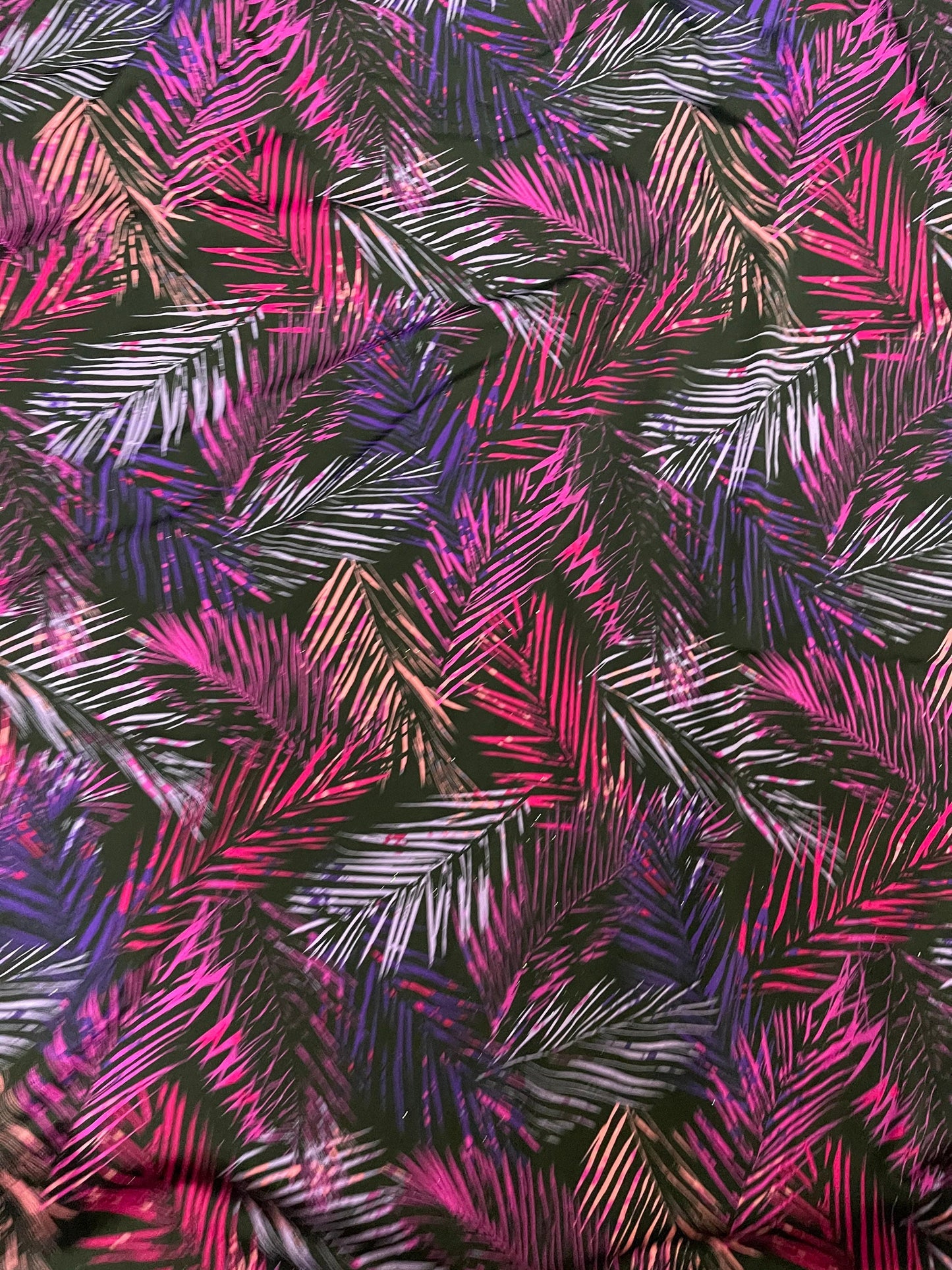 Tropical leaves design Black/Multicolor print on nylon spandex 4-way stretch 58/60” Sold by the YD. Ships Worldwide from Los Angeles CA