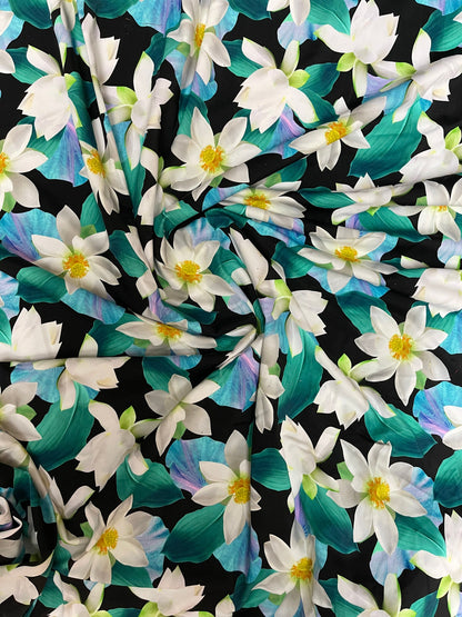 Modern Flower design print on best quality of nylon spandex 4-way stretch 58/60” Sold by the YD. Ships Worldwide from Los Angeles California