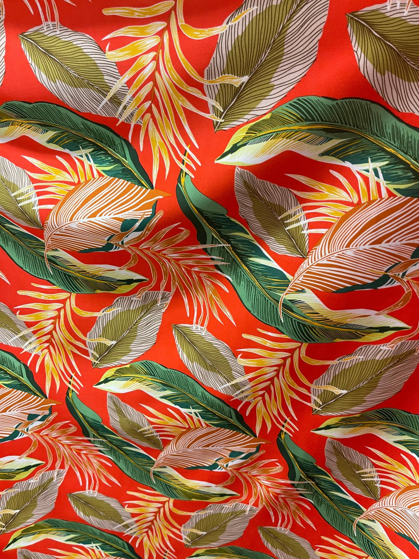 Tropical Leaf design print on super techno 2-way stretch 58/60” Sold by the YD. Ships Worldwide from Los Angeles California USA