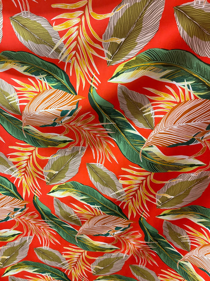 Tropical Leaf design print on super techno 2-way stretch 58/60” Sold by the YD. Ships Worldwide from Los Angeles California USA