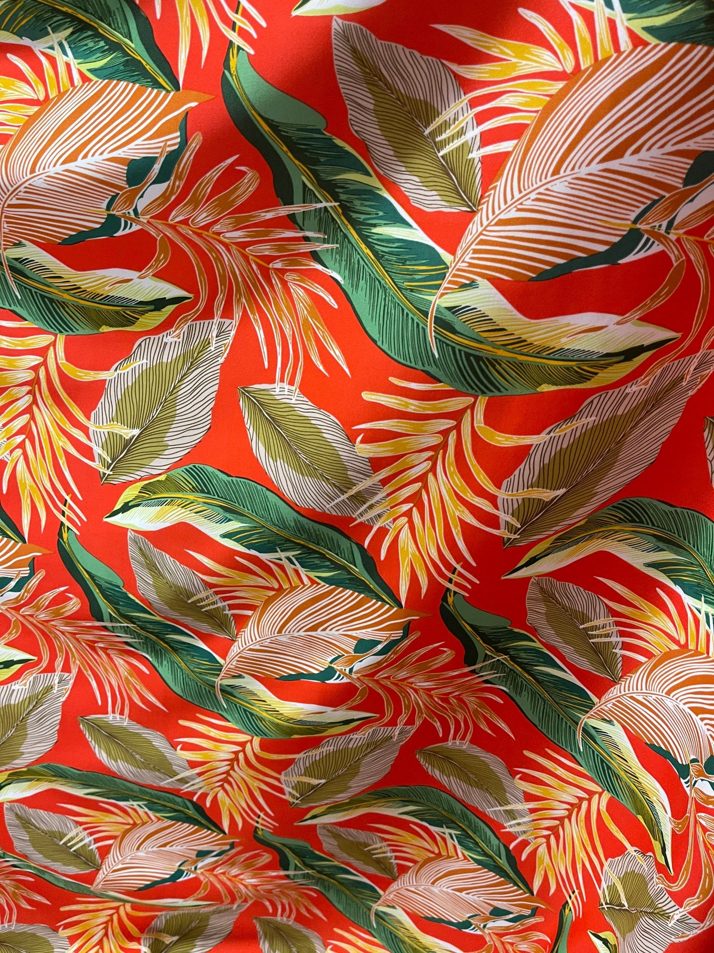 Tropical Leaf design print on super techno 2-way stretch 58/60” Sold by the YD. Ships Worldwide from Los Angeles California USA