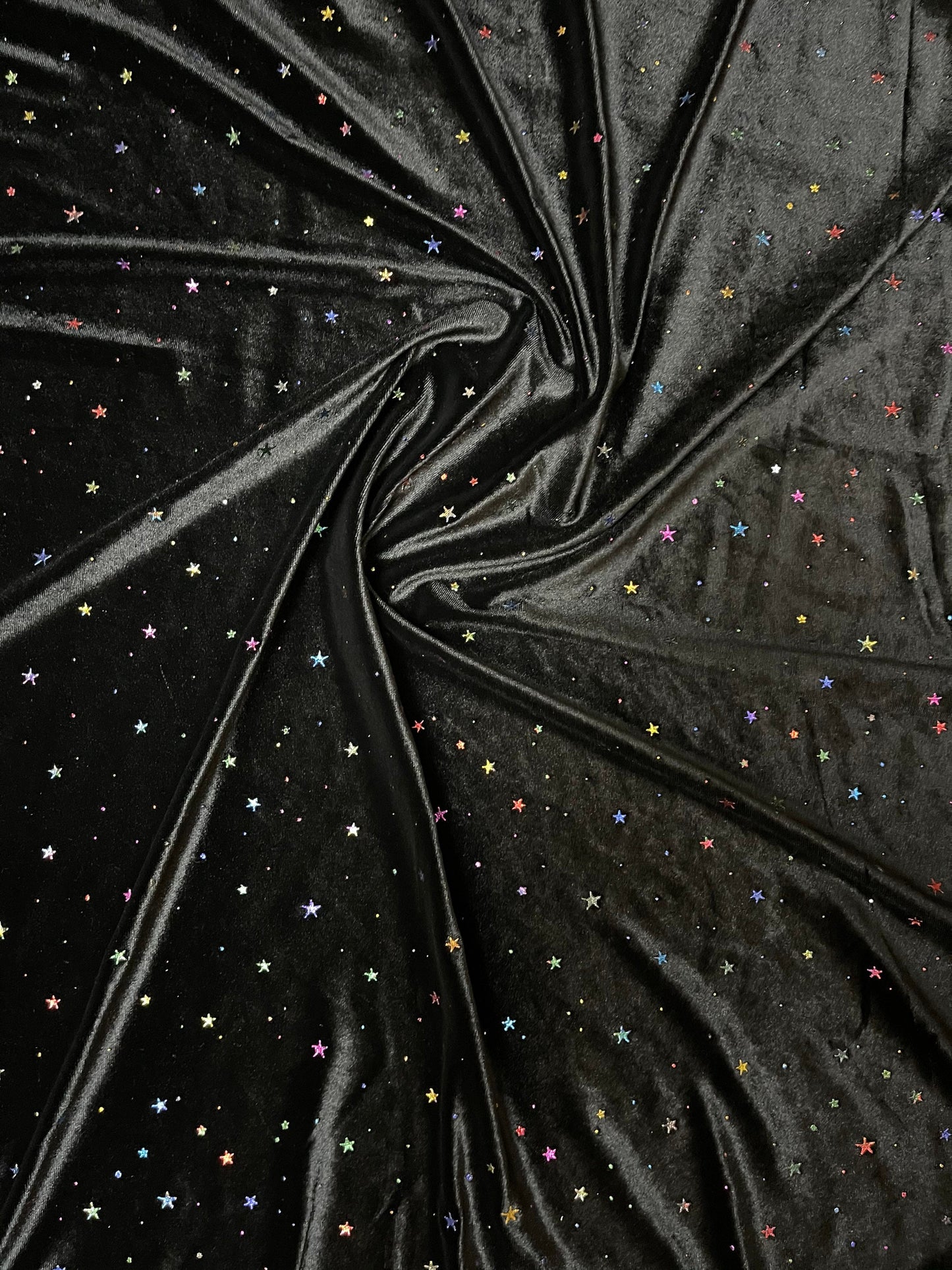 Stars design multicolor on great quality of stretch velvet 4-way stretch 58/60” Sold by the YD. Ships Worldwide from Los Angeles California