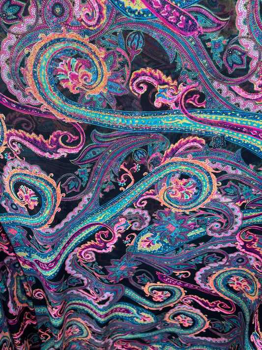 Paisley design Multicolor print on great quality of power mesh 4-way stretch 58/60” Sold by the YD. Ships Worldwide from Los Angeles cali