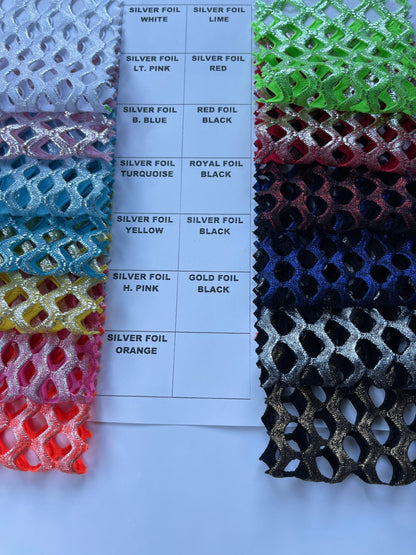 Metallic Diamond fishnet 2-way stretch spandex mesh with foil All over 58/60” Sold by the YD. Ships Worldwide from Los Angeles California US