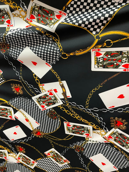 Playing cards design modern luxury design print on great quality of nylon spandex 4-way stretch 58/60” Sold by the YD. Ships Worldwide