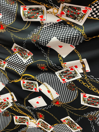 Playing cards design modern luxury design print on great quality of nylon spandex 4-way stretch 58/60” Sold by the YD. Ships Worldwide