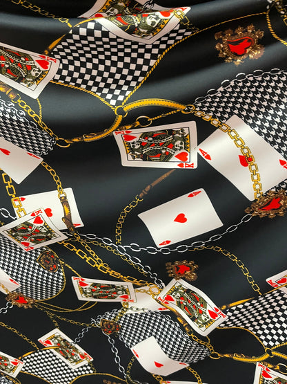 Playing cards design modern luxury design print on great quality of nylon spandex 4-way stretch 58/60” Sold by the YD. Ships Worldwide