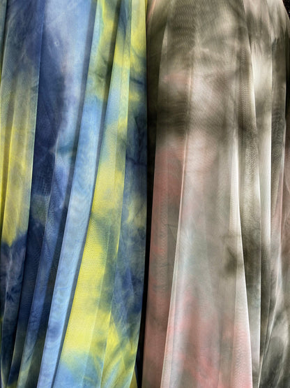 Tie dye design on power mesh multicolor 4-way stretch 58/60” Sold by the YD. Ships Worldwide from Los Angeles California USA.