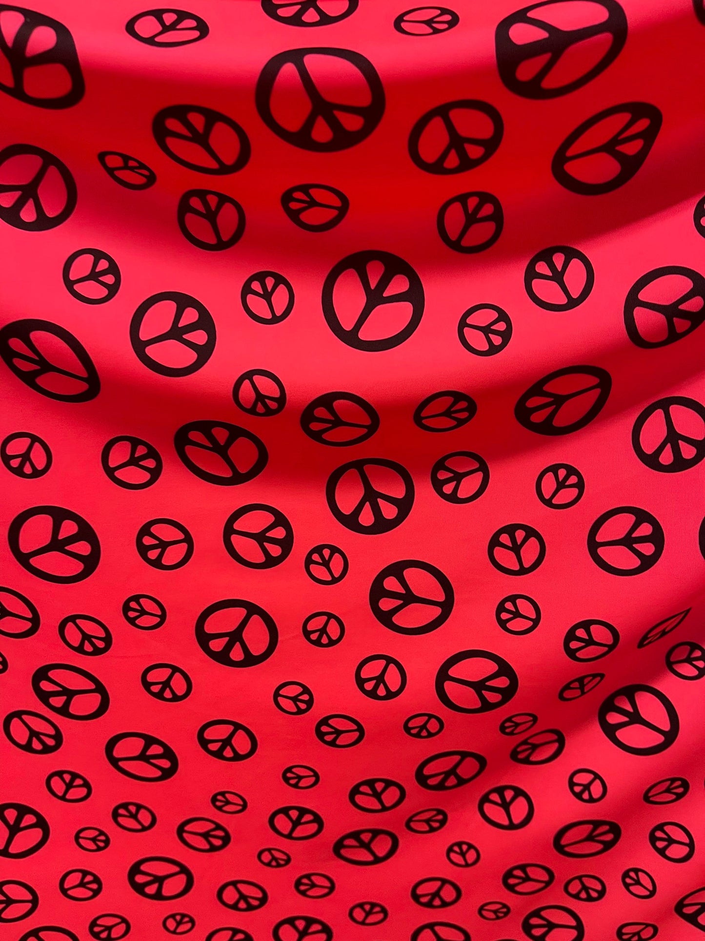 Love & peace design print on best quality of nylon spandex 4-way stretch 58/60” Sold by the YD. Ships Worldwide from Los Ángeles California