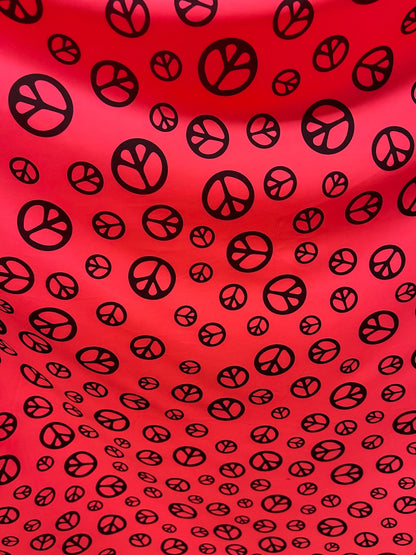 Love & peace design print on best quality of nylon spandex 4-way stretch 58/60” Sold by the YD. Ships Worldwide from Los Ángeles California