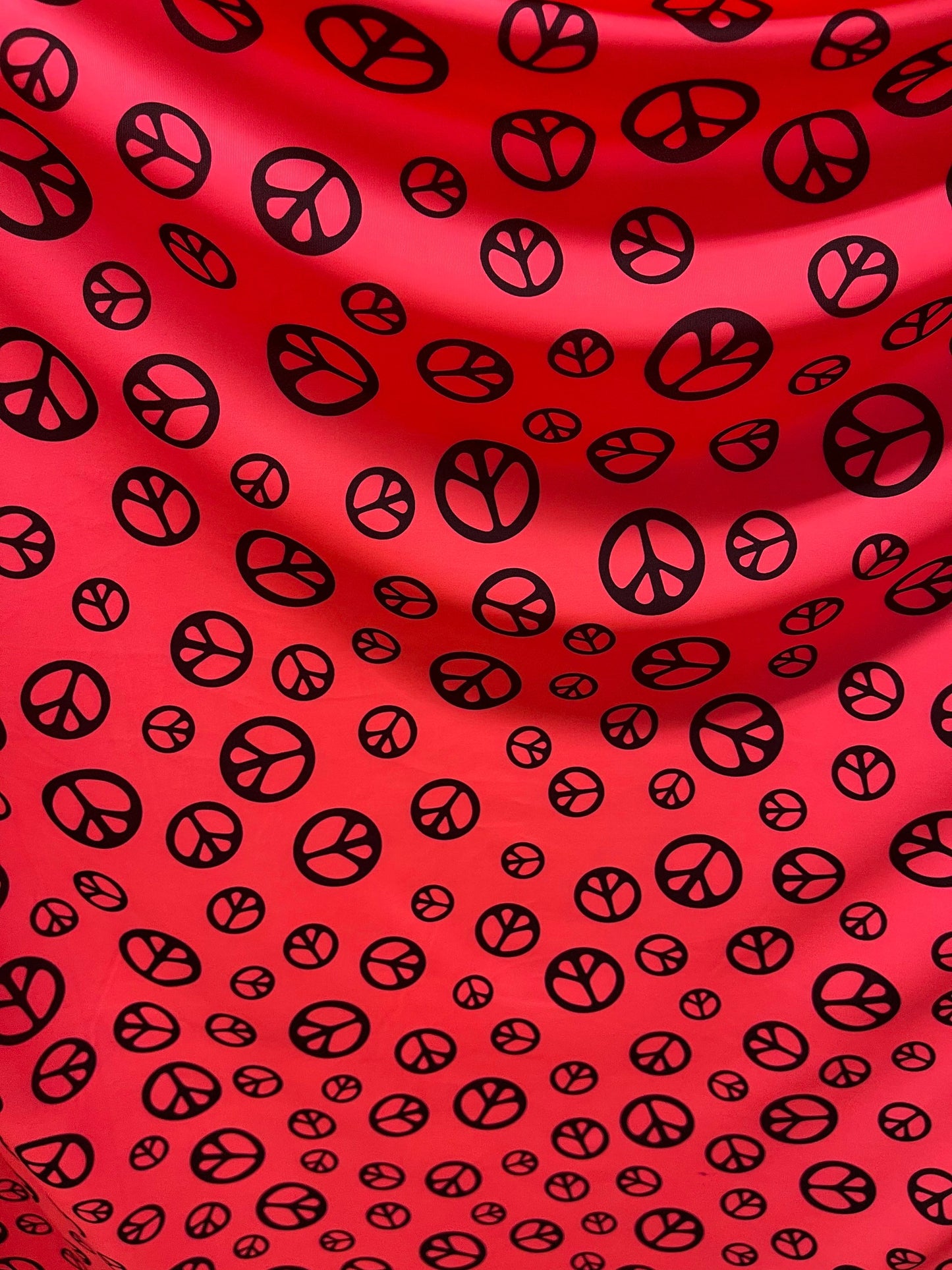 Love & peace design print on best quality of nylon spandex 4-way stretch 58/60” Sold by the YD. Ships Worldwide from Los Ángeles California