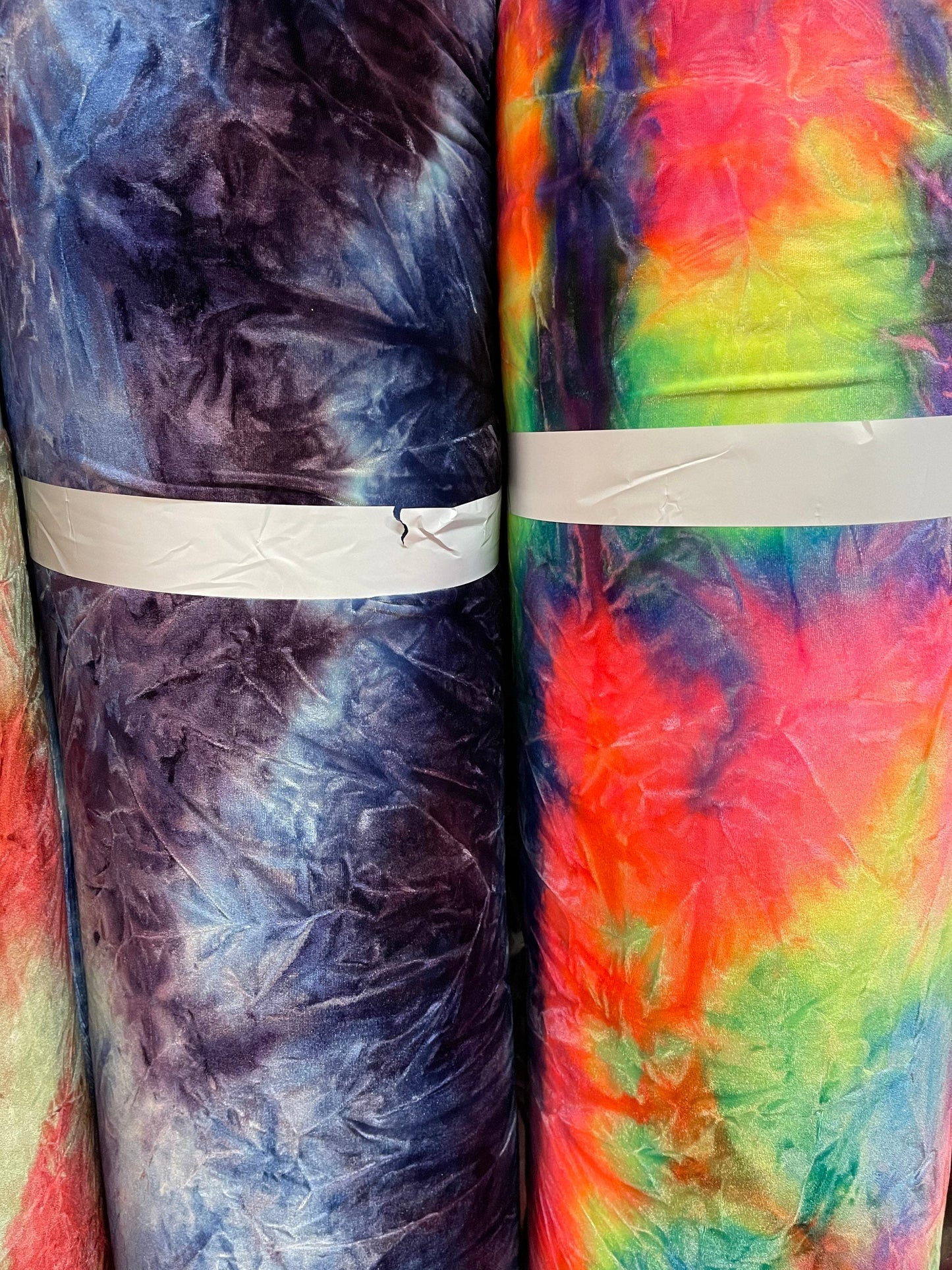 Vivid tie dye crushed velvet multicolor great quality of stretch velvet 4-way 58/60” Sold by the YD. Ships Worldwide from Los Angeles CA