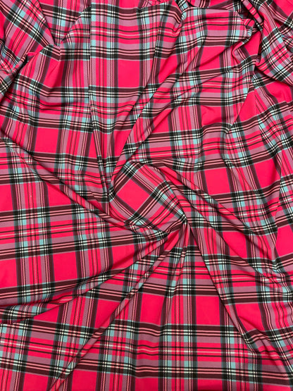 Plaid modern design hot pink multicolor print on great quality of nylon spandex 4-way stretch 58/60” Sold by the YD.