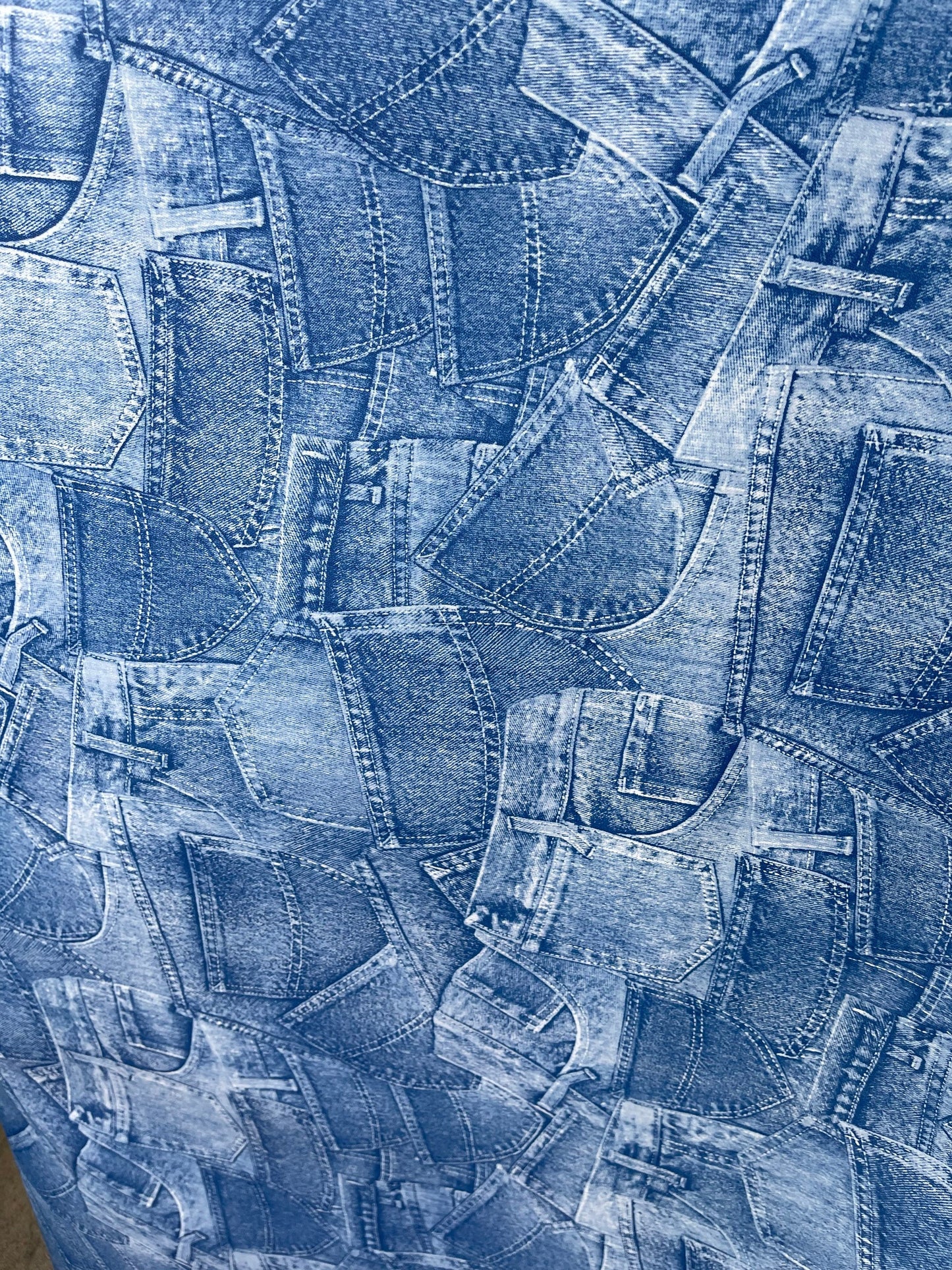 Jeans design denim looking print on vinyl non stretch heavy weight 58/60” Sold by the YD. Ships worldwide from Los Angeles California USA.