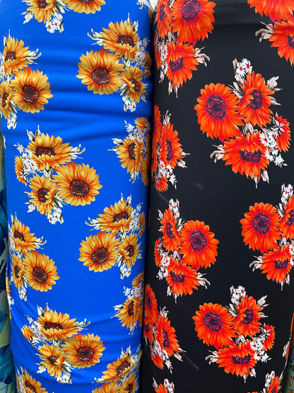 New sunflower design print on best quality of nylon spandex 4-way stretch 58/60” Sold by the YD. Ships Worldwide from Los Angeles California