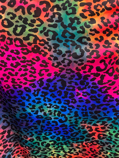 Premium Leopard design print on tie dye nylon spandex 4-way stretch 58/60” Sold by the YD. Ships Worldwide from Los Ángeles California USA.