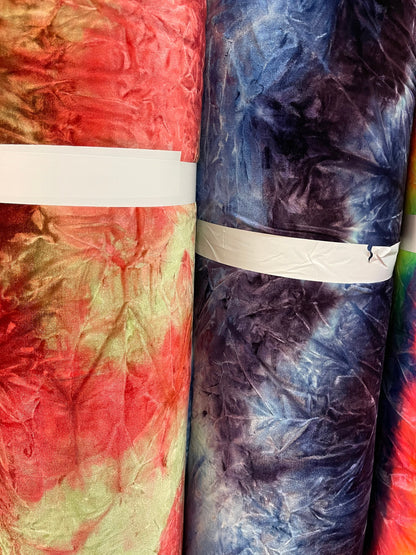 Vivid tie dye crushed velvet multicolor great quality of stretch velvet 4-way 58/60” Sold by the YD. Ships Worldwide from Los Angeles CA