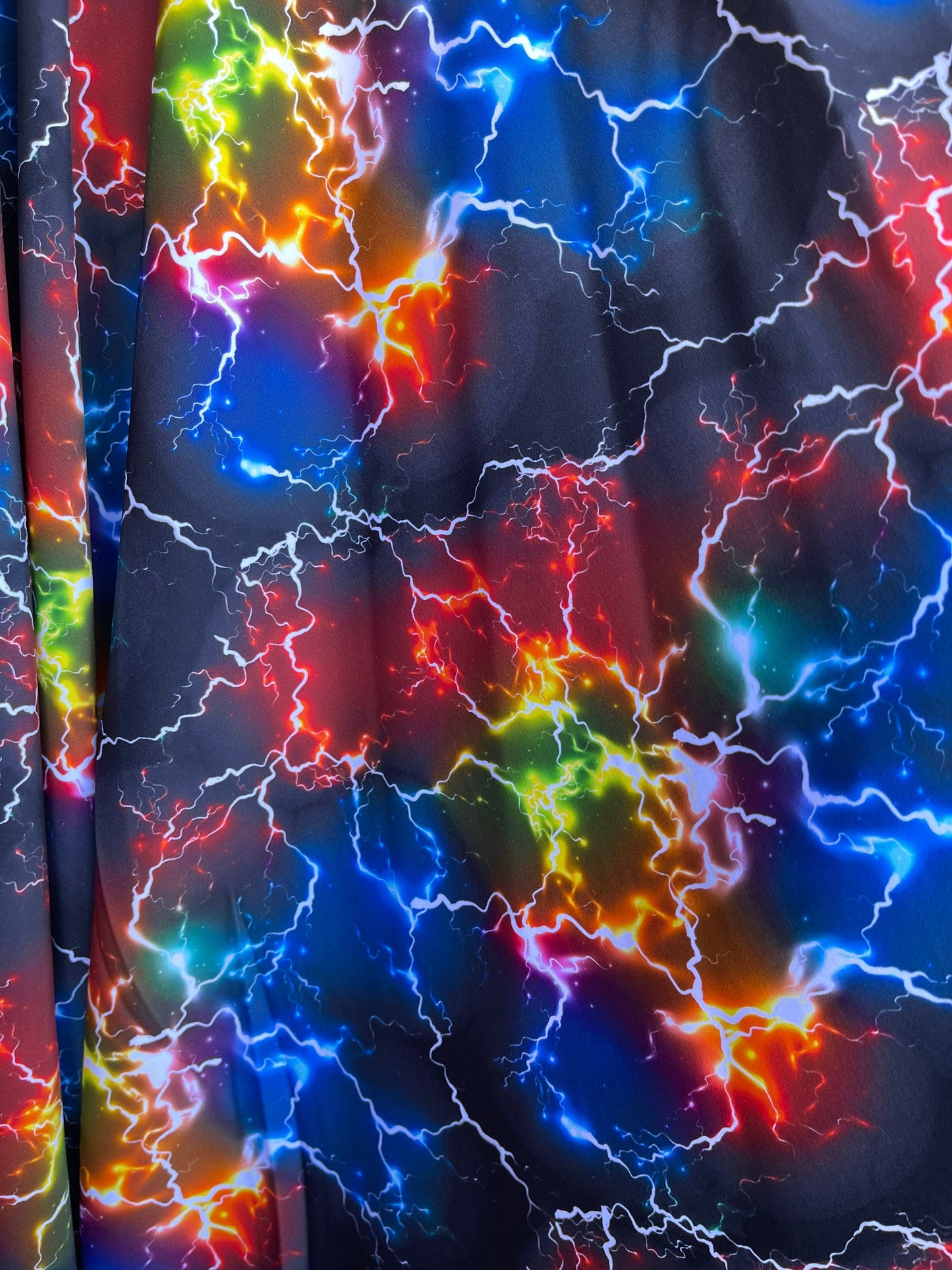 Thunder storm design Black multicolor print on best quality of nylon spandex 4-way stretch 58/60” Sold by the YD. Ships Worldwide from L.A