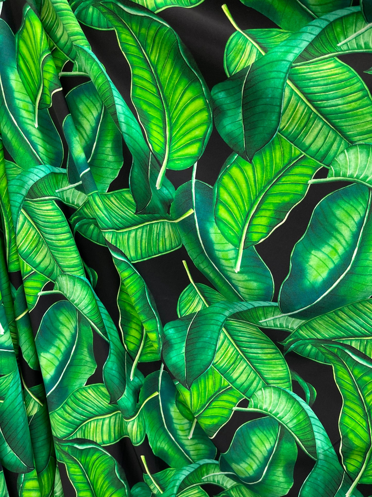 Leaves Tropical design print on best quality of nylon spandex 4-way stretch 58/60” Sold by the YD. Ships Worldwide from Los Angeles CA