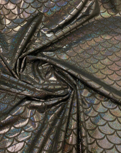 Mermaid hologram nylon spandex jumbo size fish scale metallic 4-way stretch 58/60” Sold by the YD. Ships Worldwide from Los Angeles CA