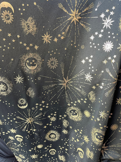 New celestial multi stars design on best metallic Nylon spandex 4-way stretch 58/60” Sold by the YD. Ships Worldwide from Los Angeles cali